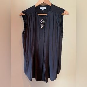 Sandro Draped Black Top With Jewels
